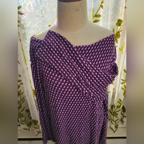 Dana Buchman boatneck long sleeve tunic purple black stretchy top Medium - Picture 3 of 7